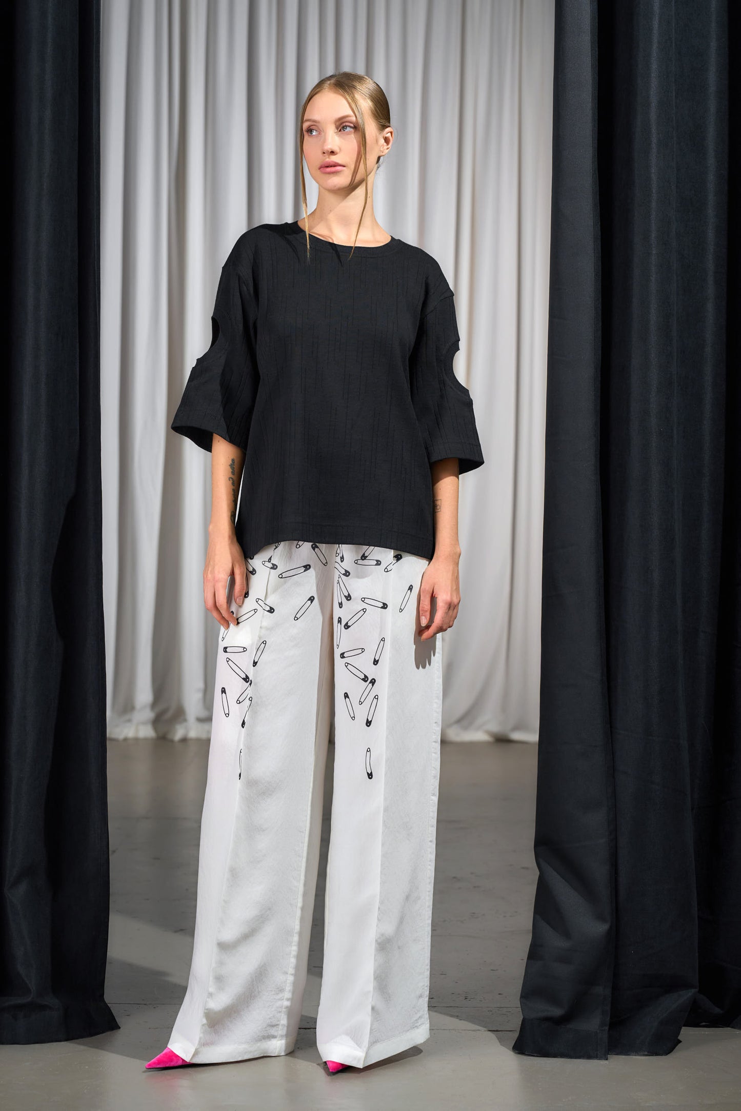 Safety Pin Wide-Leg Pants