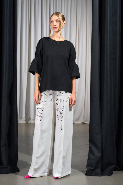 Safety Pin Wide-Leg Pants