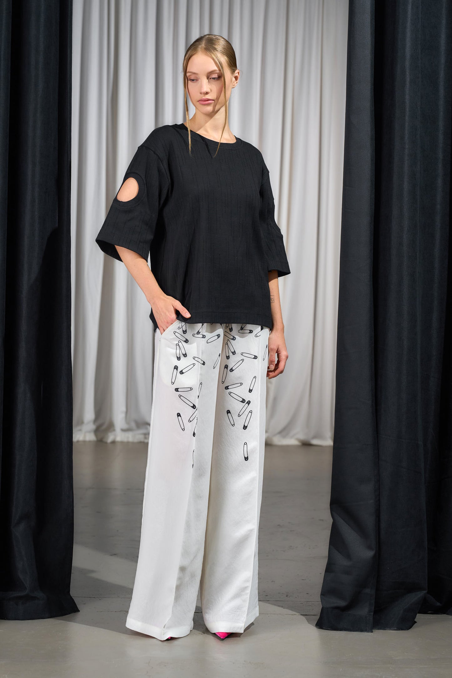 Safety Pin Wide-Leg Pants