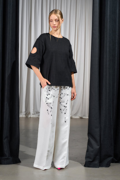Safety Pin Wide-Leg Pants