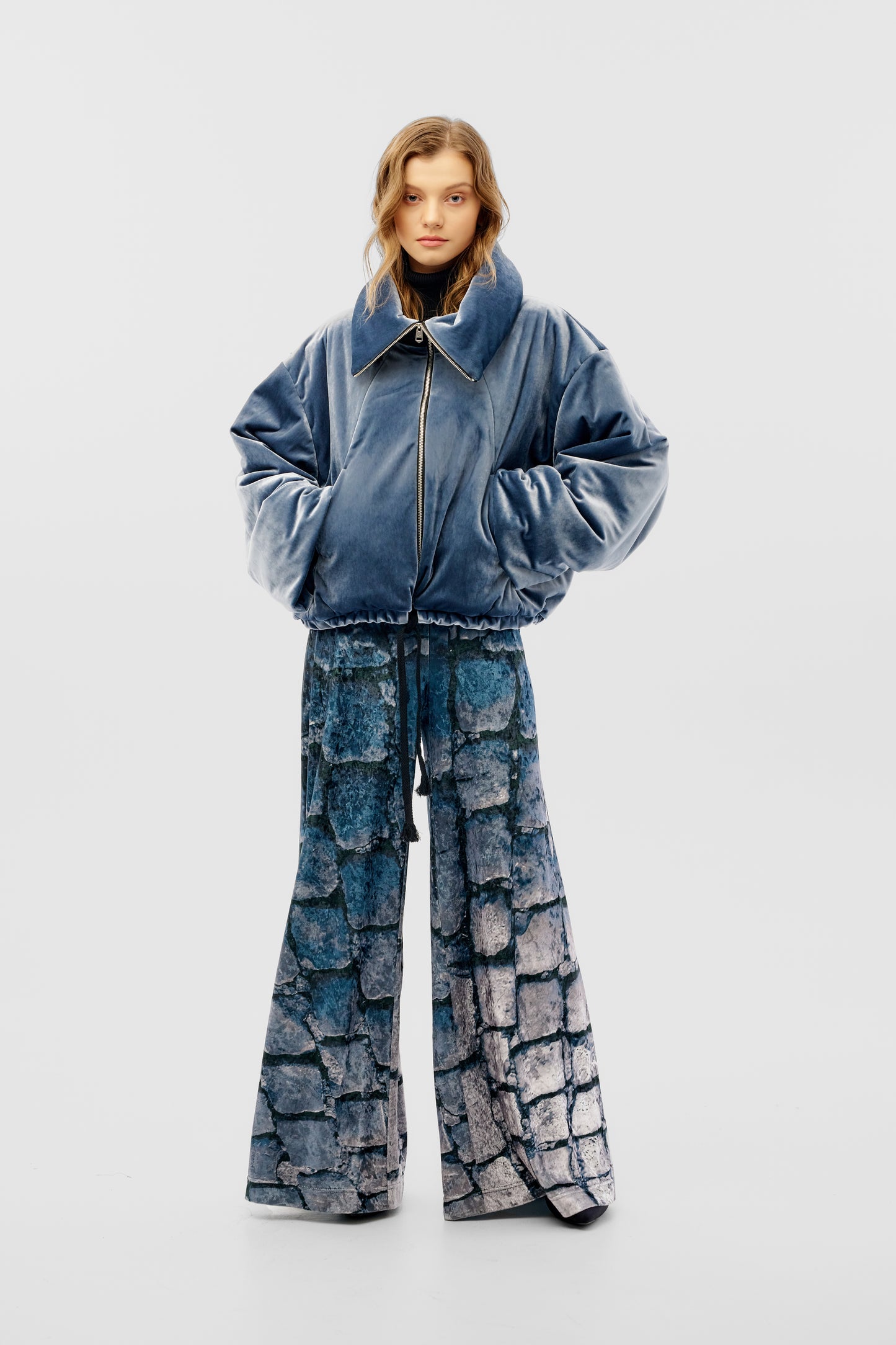 Oversized cropped Japanese velvet padded jacket