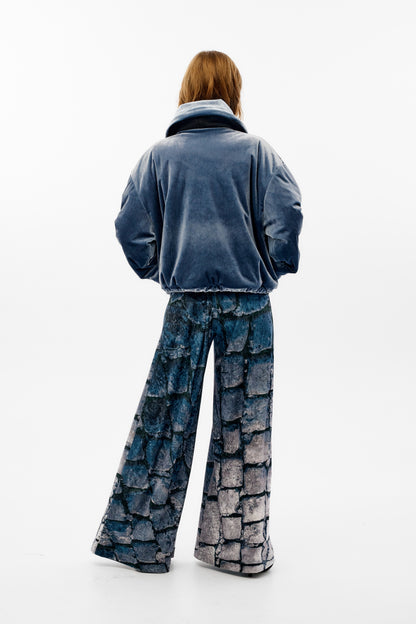 Oversized cropped Japanese velvet padded jacket