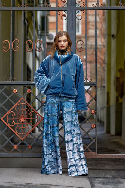 Oversized cropped Japanese velvet padded jacket