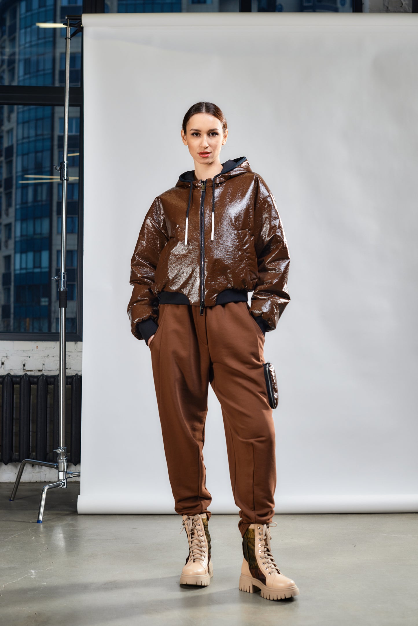 Bomber jacket with a hood