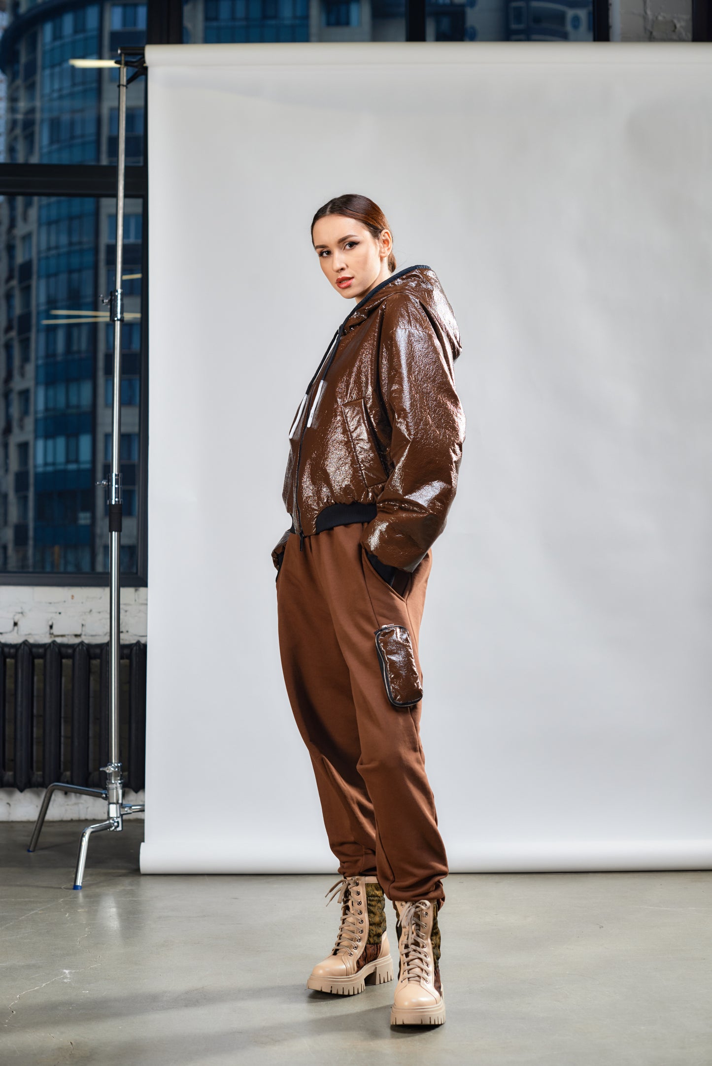 Bomber jacket with a hood