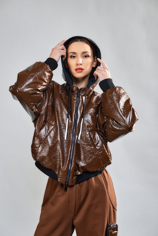 Bomber jacket with a hood