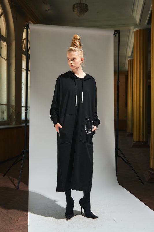 Long Sweatshirt Dress with hand beaded pocket