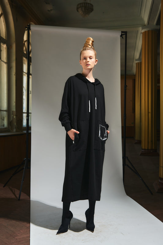 Long Sweatshirt Dress with hand beaded pocket