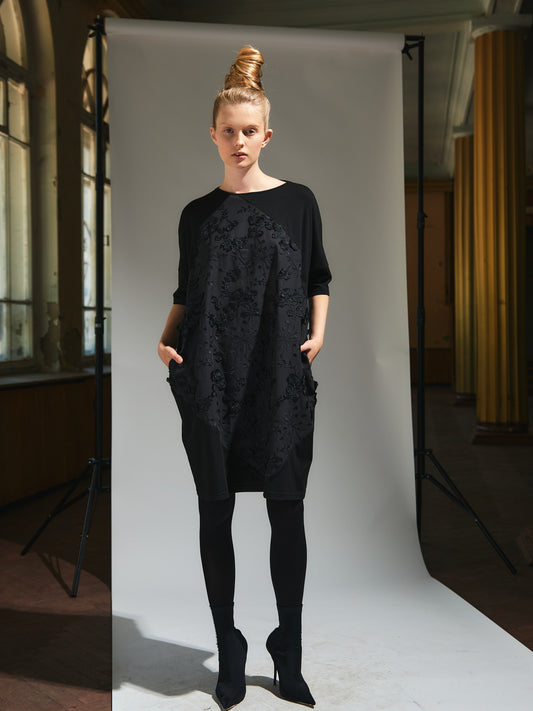 Dress with embroidery flowers front |  NY77DESIGN