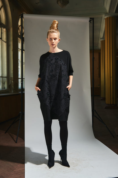 Dress with embroidery flowers front |  NY77DESIGN