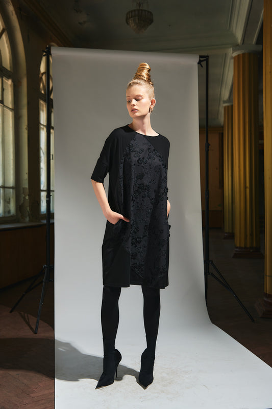 Dress with embroidery flowers front |  NY77DESIGN