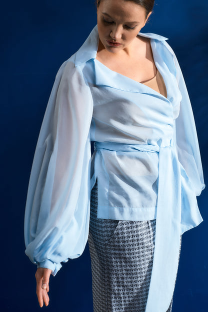 Elegant puff sleeve kimono-style blouse