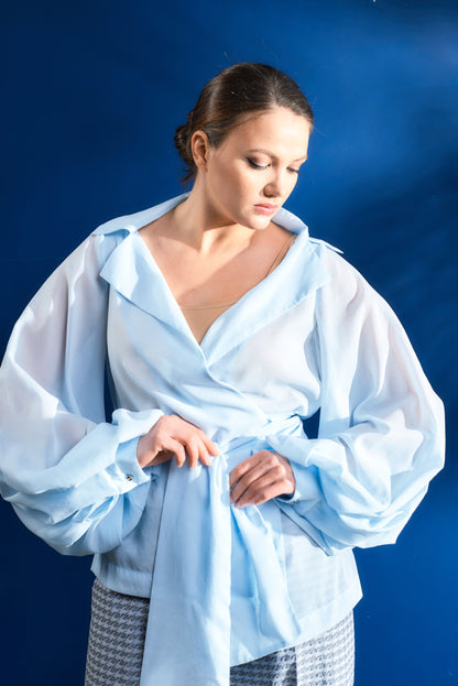 Elegant puff sleeve kimono-style blouse