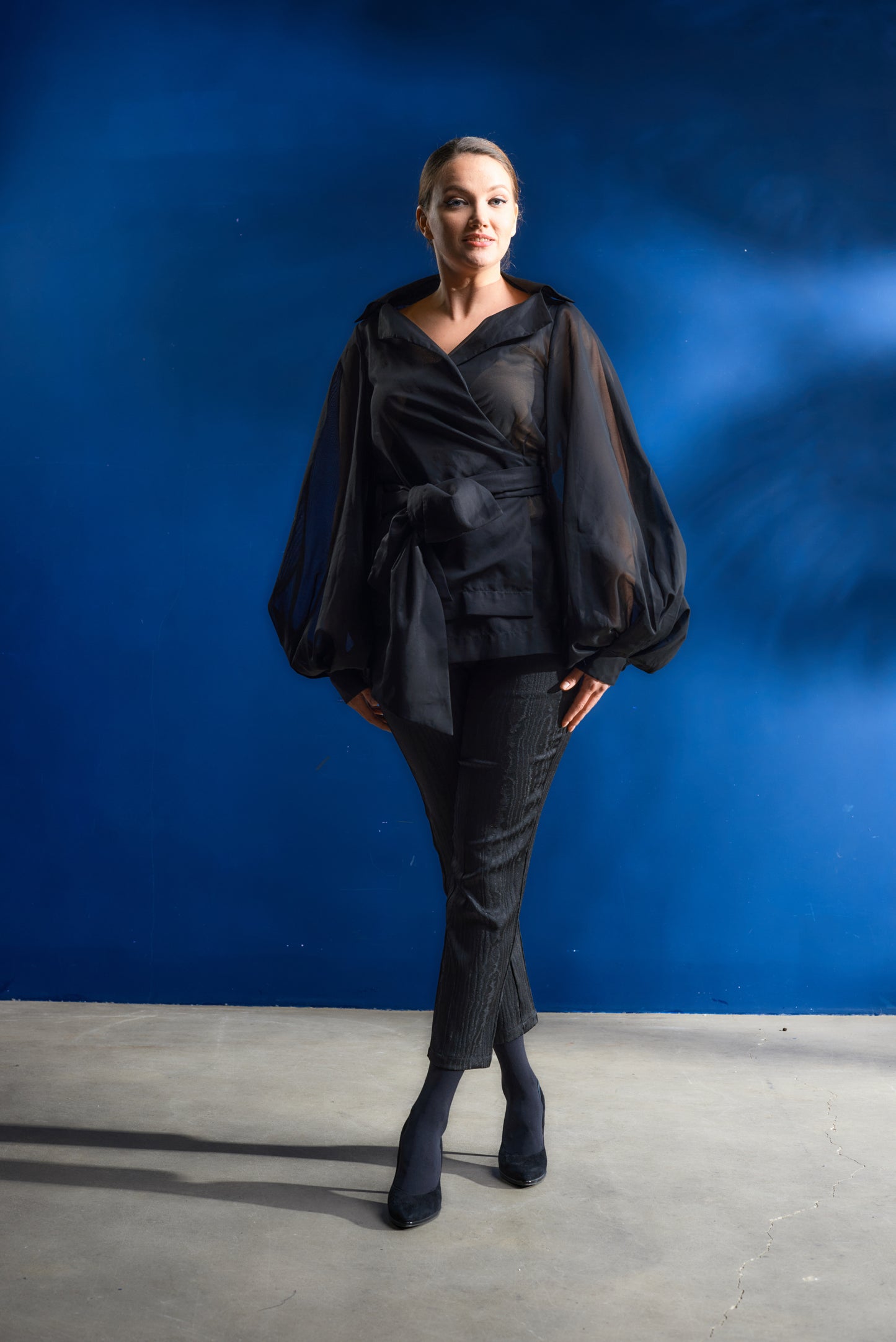 Tuxedo leg pants in moire Japanese fabric