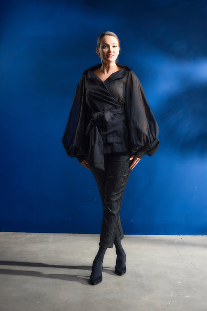 Tuxedo leg pants in moire Japanese fabric