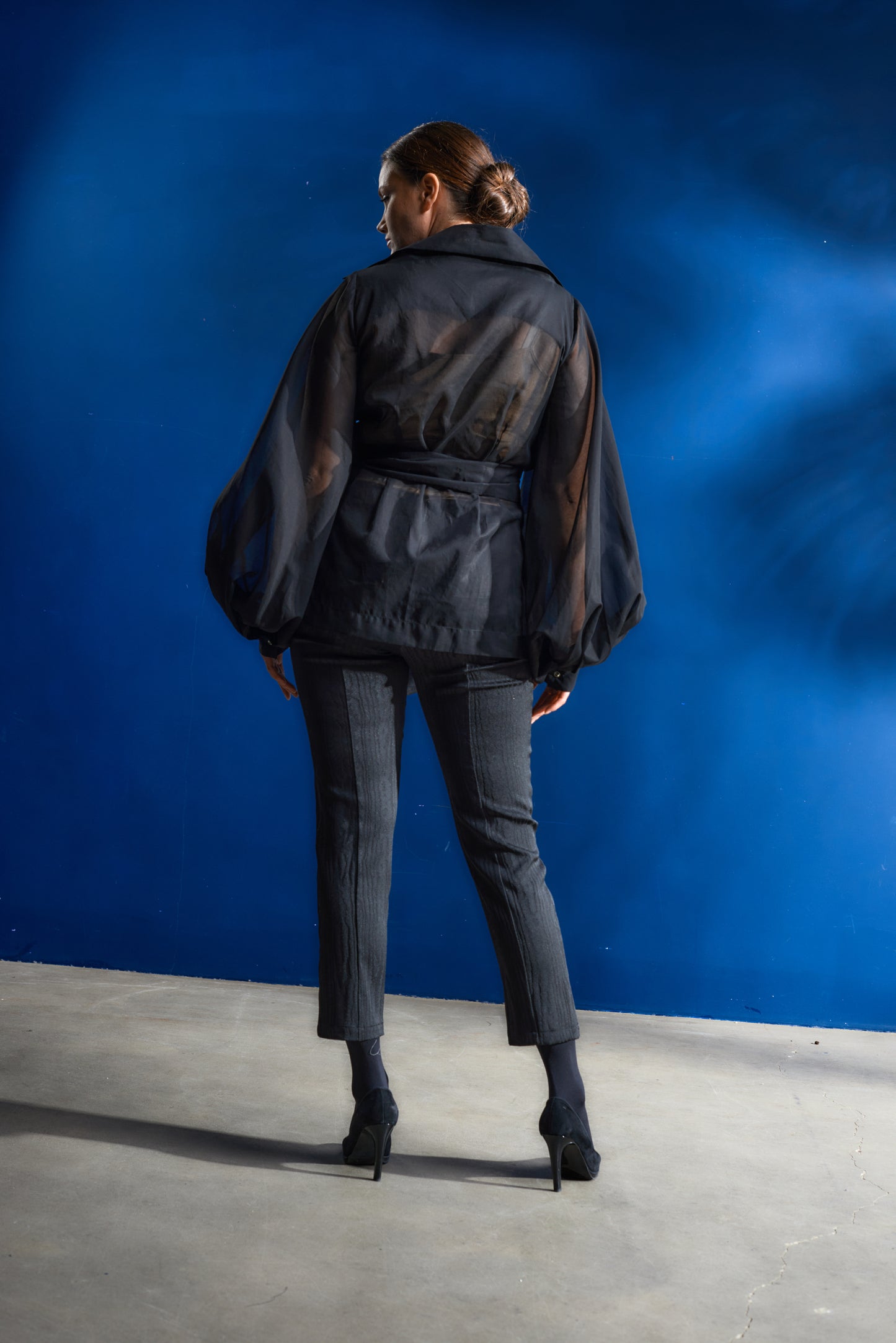 Tuxedo leg pants in moire Japanese fabric