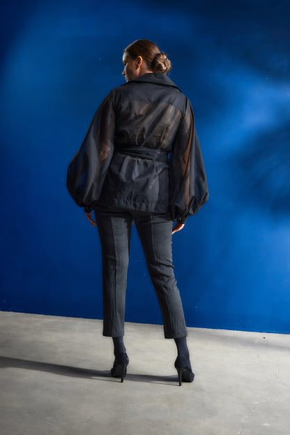 Tuxedo leg pants in moire Japanese fabric