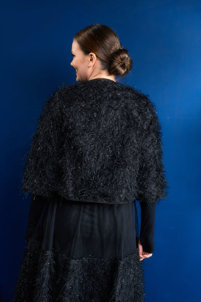 Bolero jacket with metal hook closure