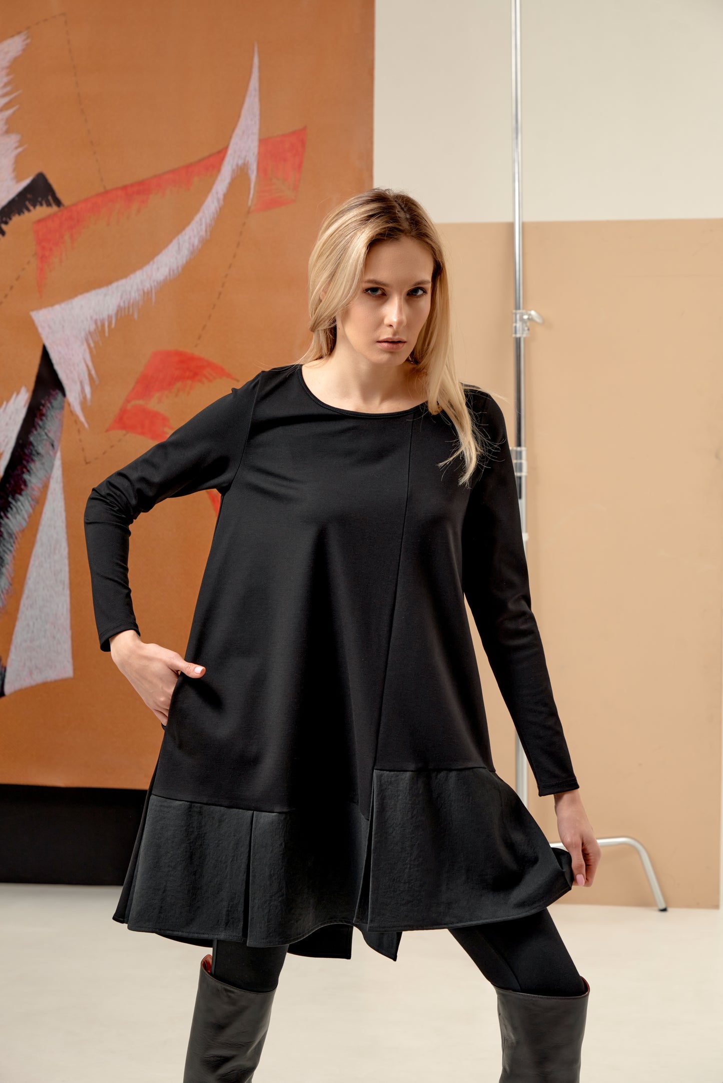 A-line Dress with pockets and asymmetrical hem