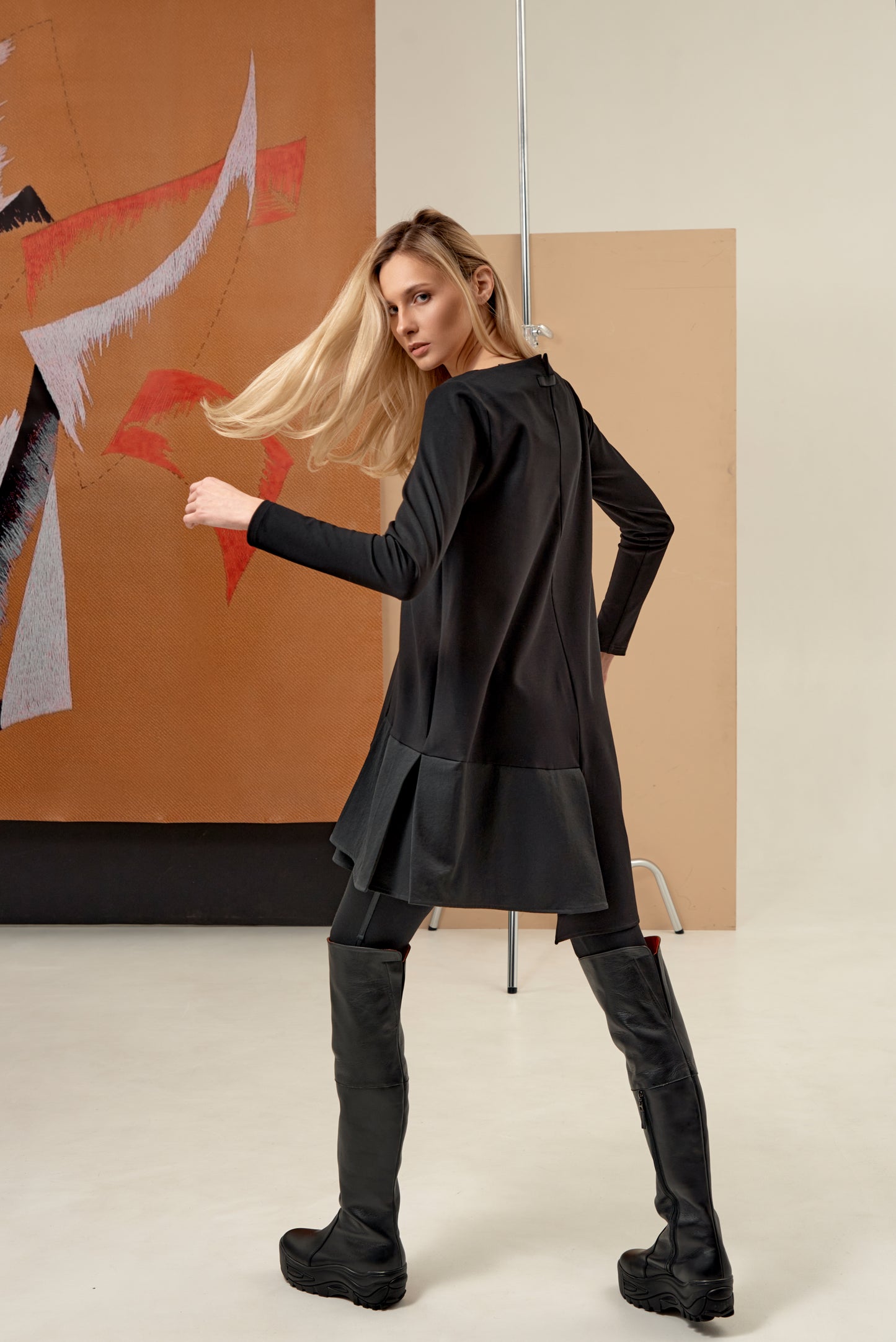 A-line Dress with pockets and asymmetrical hem