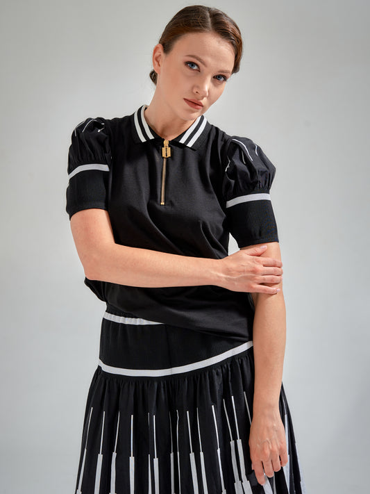 Polo top with blade puller zipper front |  NY77DESIGN