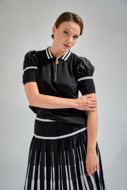 Polo top with blade puller zipper front |  NY77DESIGN