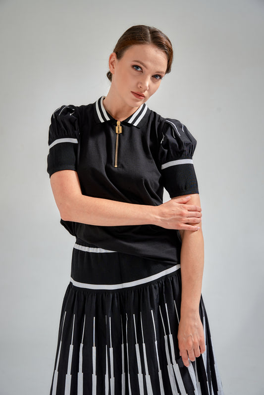 Polo top with blade puller zipper front |  NY77DESIGN