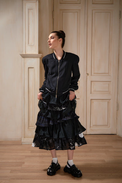 Tiered maxi Japanese cotton skirt |  NY77DESIGN