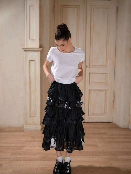 Tiered maxi Japanese cotton skirt |  NY77DESIGN