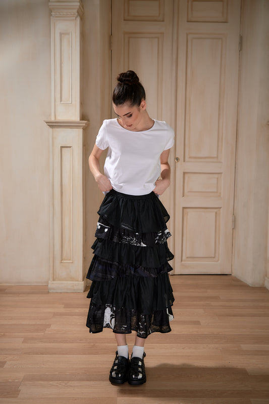 Tiered maxi Japanese cotton skirt |  NY77DESIGN