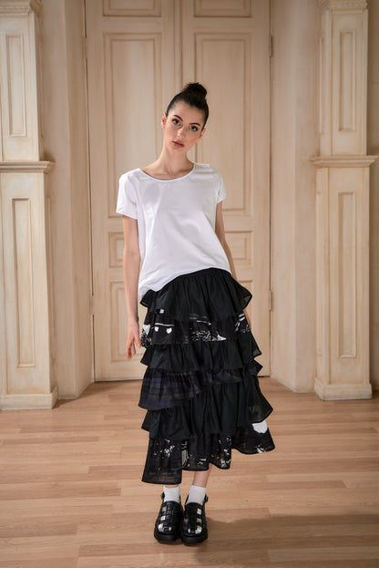 Tiered maxi Japanese cotton skirt |  NY77DESIGN