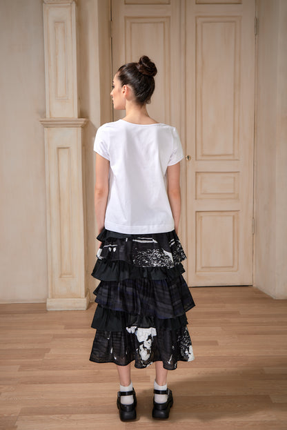Tiered maxi Japanese cotton skirt |  NY77DESIGN