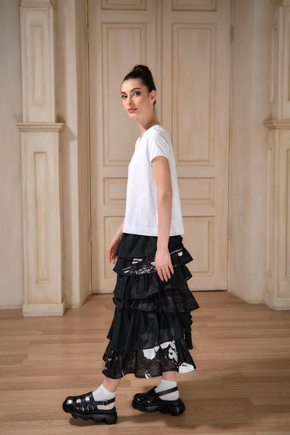 Tiered maxi Japanese cotton skirt |  NY77DESIGN