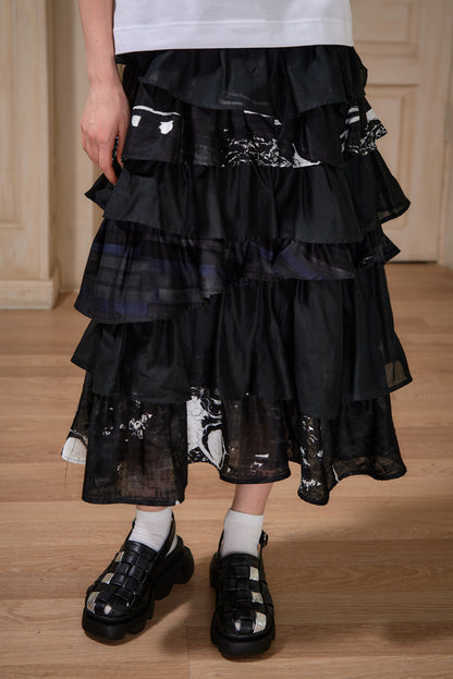 Tiered maxi Japanese cotton skirt |  NY77DESIGN