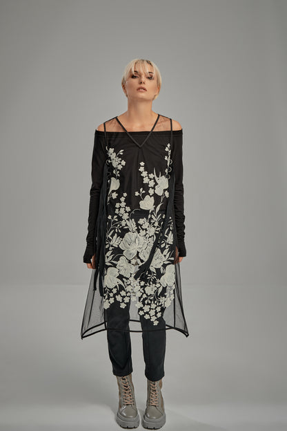 Overlay embroidered flower mesh dress