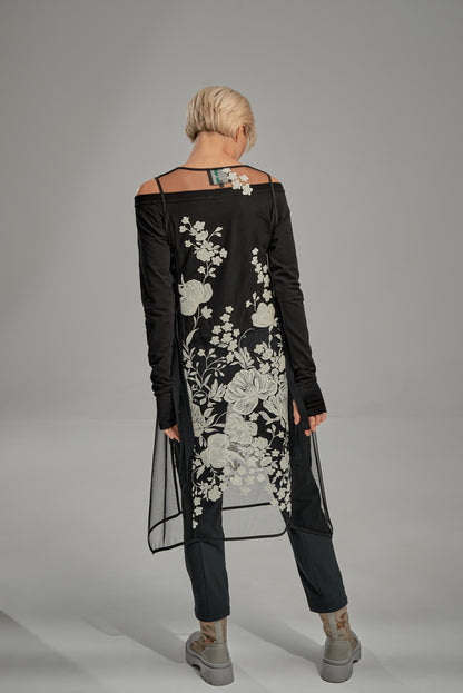 Overlay embroidered flower mesh dress