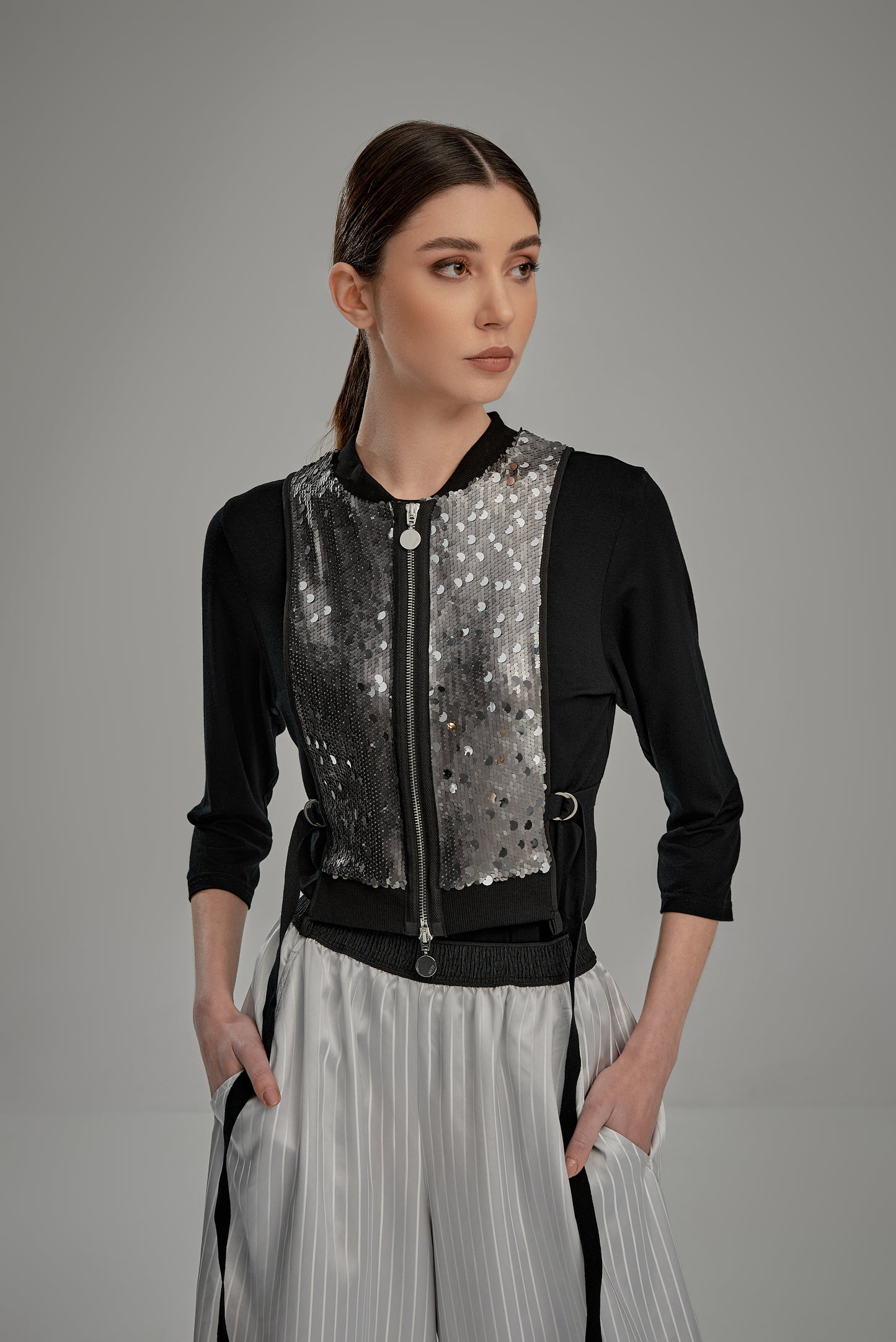 Cropped Silver Sequin Vest