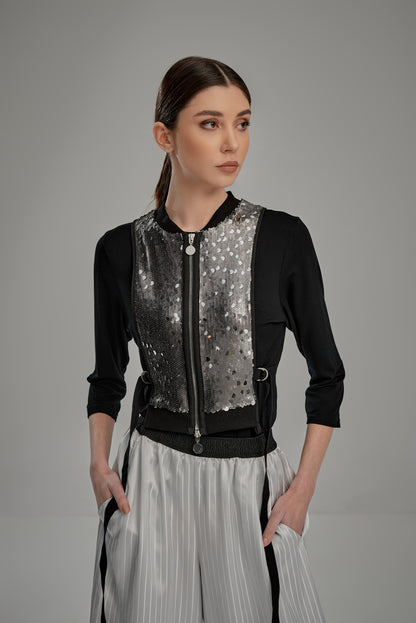 Cropped Silver Sequin Vest