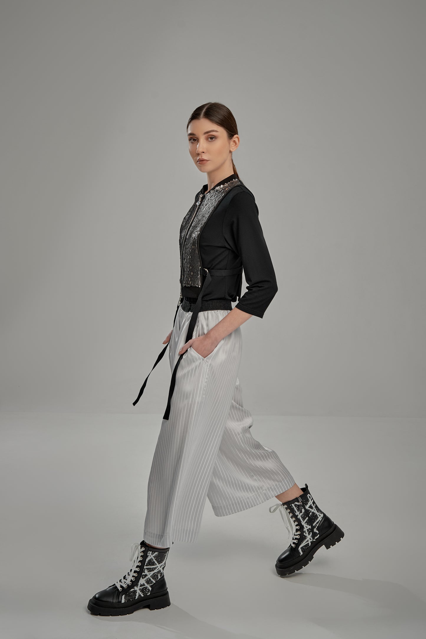 Cropped Silver Sequin Vest