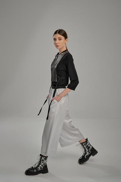 Cropped Silver Sequin Vest