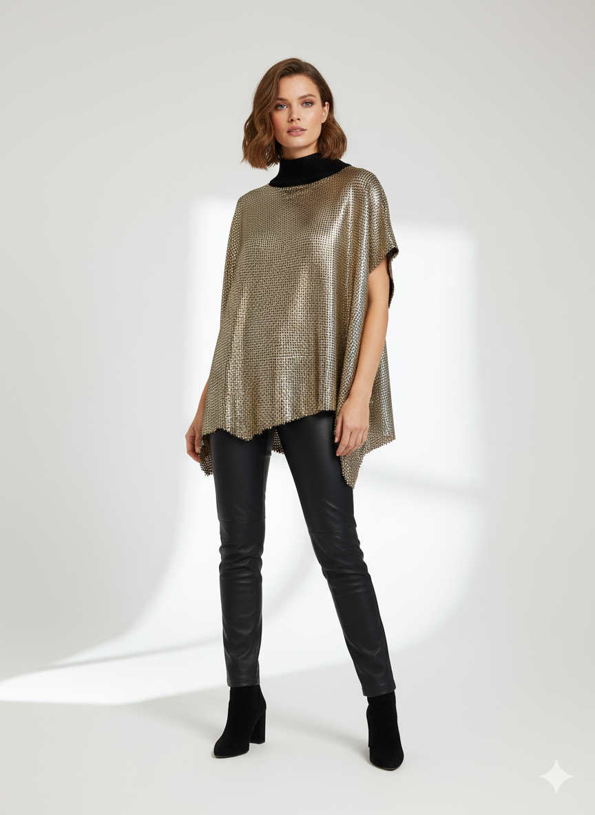 Perforated Lamb Leather Vest with Turtleneck