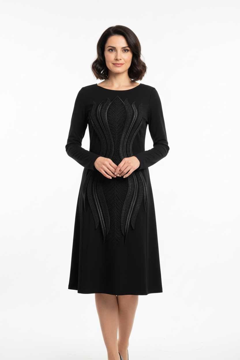 A-line dress with embroidery and V-on a back