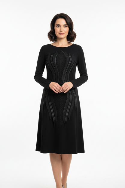 A-line dress with embroidery and V-on a back