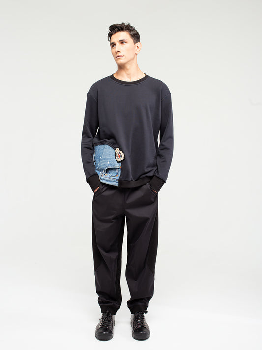 Japanese Cotton Sweatshirt with jeans detail | NY77DESIGN