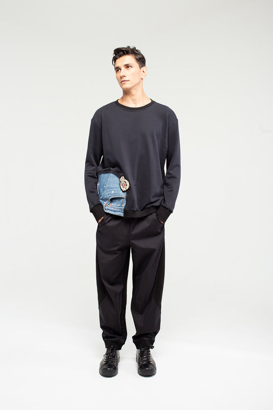Japanese Cotton Sweatshirt with jeans detail | NY77DESIGN