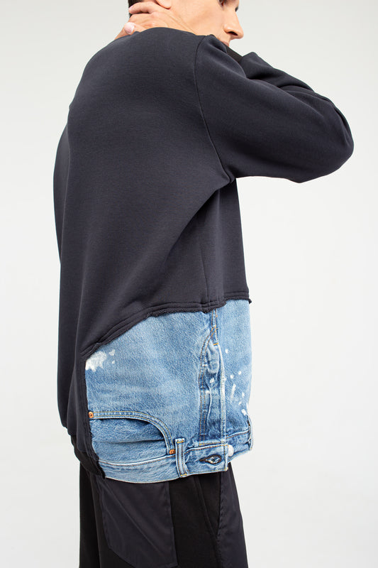 Japanese Cotton Sweatshirt with jeans detail | NY77DESIGN