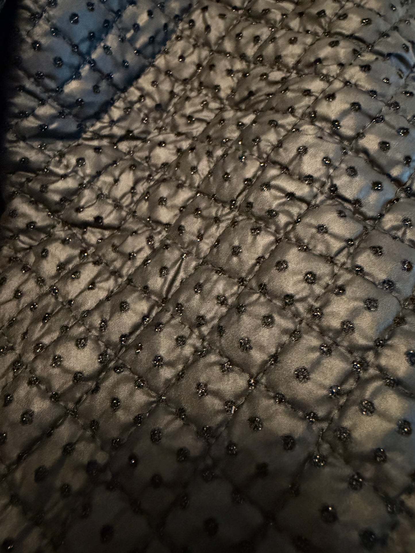 Close-up of a textured fabric with beadwork