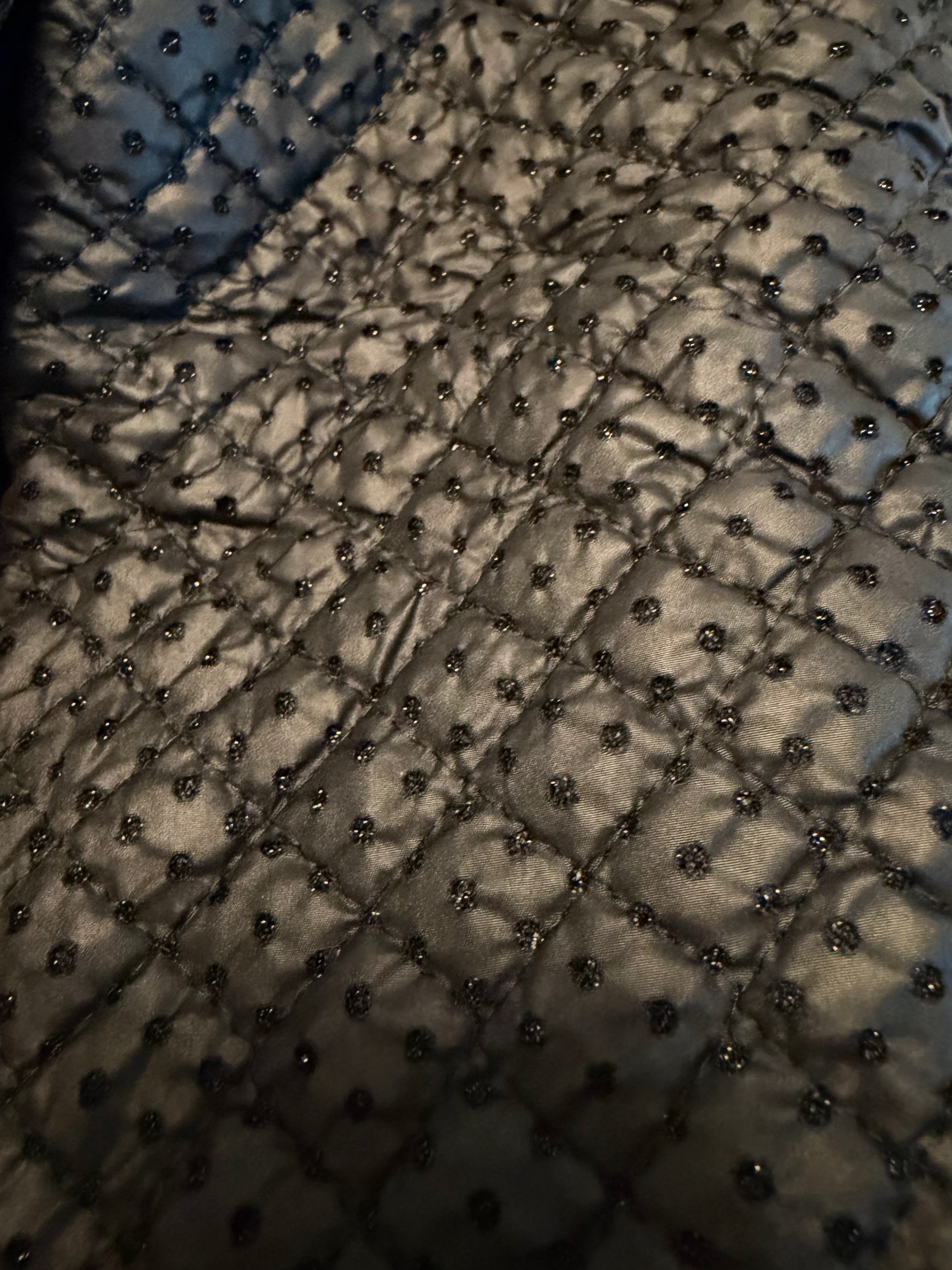 Close-up of a textured fabric with beadwork