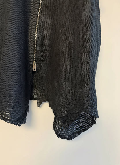 Black perforated leather vest a zipper on a light gray background