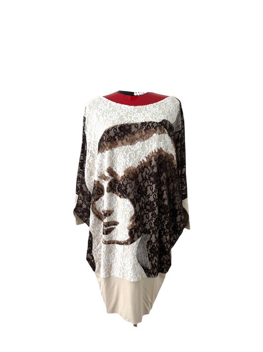 Long tunic with lace print front | NY77DESIGN